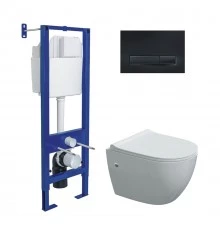 Комплект: инсталляция ATOM Line 410 черная Soft Touch, унитаз OKUS, сиденье дюропласт Okus Slim SO,