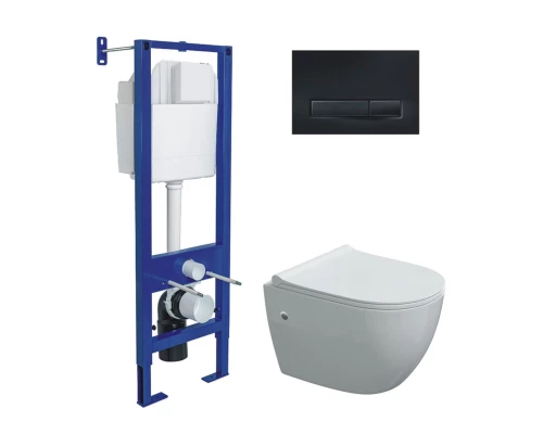 Комплект: инсталляция ATOM Line 410 черная Soft Touch, унитаз OKUS, сиденье дюропласт Okus Slim SO,