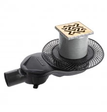 Трап водосток PLATZ Antik 100х100, золото глянец, S-сифон D50 H60 боковой, BERGES