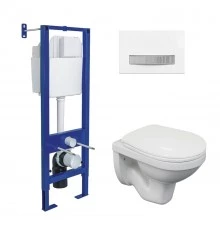 Комплект: инсталляция ATOM Line кнопка белая/хром глянец, унитаз Gamma, сиденье полипропилен Gamma P