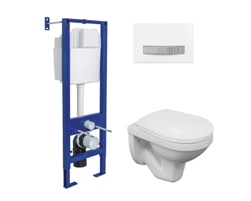 Комплект: инсталляция ATOM Line кнопка белая/хром глянец, унитаз Gamma, сиденье полипропилен Gamma P