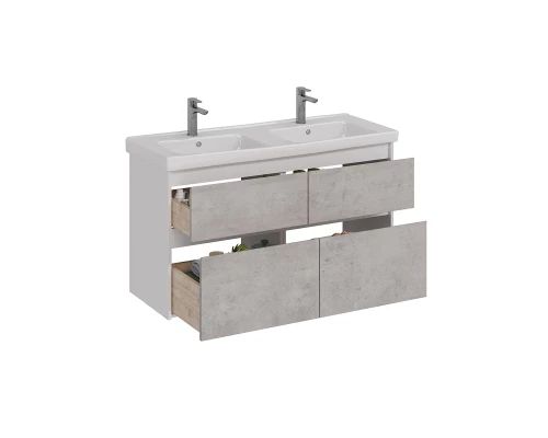 Тумба Lemark COMBI 125 см под 2 раковины, подвесная/напольная,4 ящика, цвет фасада: Бетон, цвет корп