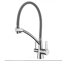 Смеситель для кухни Lemark Comfort LM3071C-Gray с гибким изливом, хром, серый