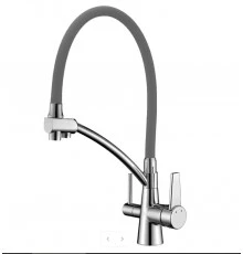 Смеситель для кухни Lemark Comfort LM3071C-Gray с гибким изливом, хром, серый