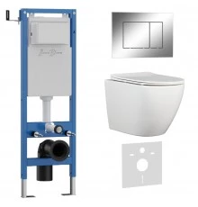 Комплект 3в1 IBERICA BLANCA инсталляция SILENCIO MINI, унитаз BILBAO ALTO белый, кнопка смыва ESTI-S хром глянцевый (IB.001M.BLA.234.852)