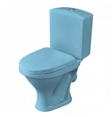 Унитаз-компакт "Вест" косой выпуск, с кнопочной арматурой и сиденьем, голубой SANTERI