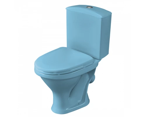 Унитаз-компакт "Вест" косой выпуск, с кнопочной арматурой и сиденьем, голубой SANTERI