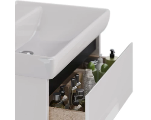 Тумба Lemark COMBI 70 см под 1 раковину, подвесная/напольная, 2 ящика, цвет планки: Чёрный, цвет кор