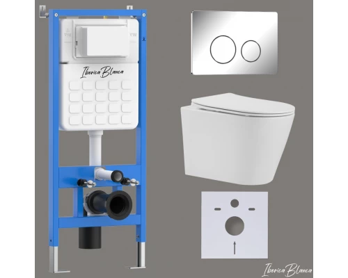 Комплект 3в1 IBERICA BLANCA инсталляция SILENCIO, унитаз BURGOS ALTO белый, кнопка смыва INOX-O хром глянцевый (IB001.BRA.231.8131)