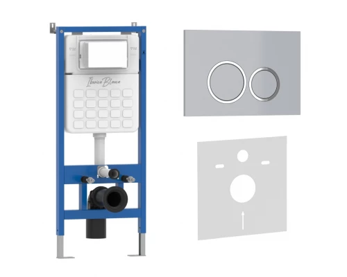 Комплект 2в1 IBERICA BLANCA инсталляция SILENCIO, кнопка смыва ESTI-O хром матовый (IB001.824)