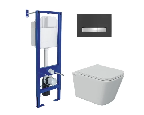 Комплект: инсталляция АТОМ Line черная/хром, унитаз FLOE S Rimless 51 см, сидение дюропласт Floe S S