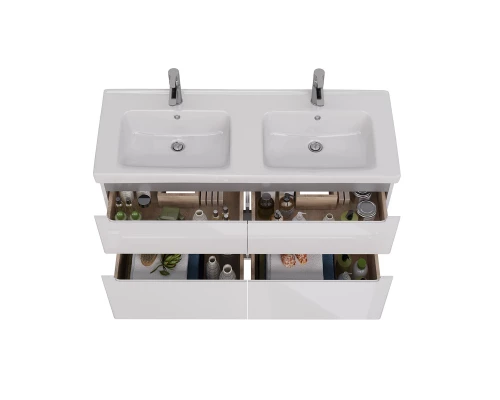 Тумба Lemark BUNO 125 см под 2 раковины, подвесная/напольная, 4 ящика, цвет планки: Серый, цвет корп