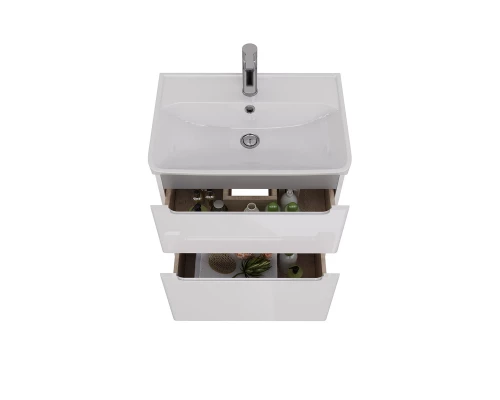 Тумба Lemark BUNO 60 см под 1 раковину, подвесная/напольная, 2 ящика, цвет планки: Серый, цвет корпу