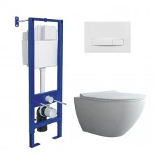 Комплект: инсталляция АТОМ Line кнопка белая, унитаз PUMA XL Rimless, сидение дюропласт Toma Slim SO