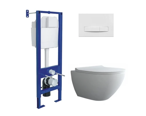 Комплект: инсталляция АТОМ Line кнопка белая, унитаз PUMA XL Rimless, сидение дюропласт Toma Slim SO