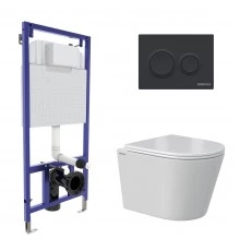 Комплект: инсталляция NOVUM кнопка O5 Soft Touch черная, унитаз VITA Rimless 49 см, сиденье дюроплас