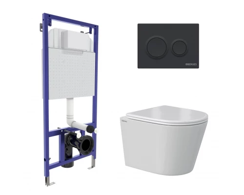 Комплект: инсталляция NOVUM кнопка O5 Soft Touch черная, унитаз VITA Rimless 49 см, сиденье дюроплас