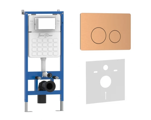 Комплект 2в1 IBERICA BLANCA инсталляция SILENCIO, кнопка смыва INOX-O розовое золото матовое (IB001.8172)