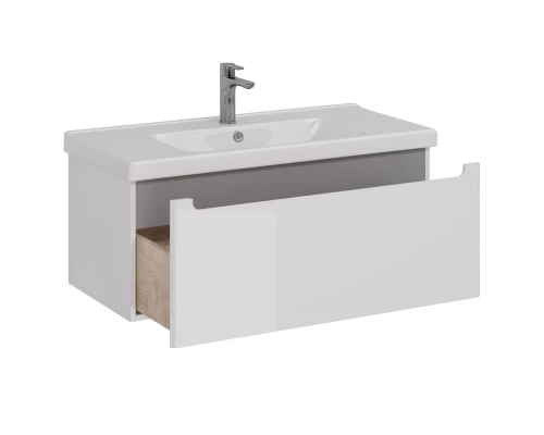 Тумба Lemark BUNO MINI 100 см под 1 раковину, подвесная, 1 ящик, цвет планки: Серый, цвет корпуса, ф