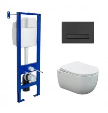 Комплект: инсталляция ATOM Line 410 кнопка черная Soft Touch, унитаз VENTAS, сиденье дюропласт Venta