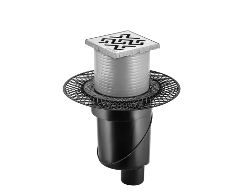 Трап водосток PLATZ Antik 100х100, матовый хром, S-сифон D50/105 H50 вертикальный, BERGES