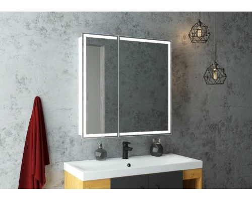 Зеркало-шкаф Allure Led 800х800 с датчиком движения, розеткой