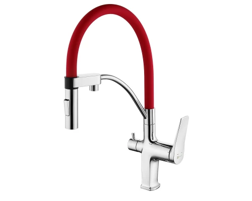 Comfort Смеситель для кухни, гиб.излив 206мм фильтр.воды, р/ОД, хром/красный, LM, LM3074C-Red