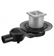 Трап водосток PLATZ Uno 100х100, матовый хром, S-сифон D50 H60 боковой, BERGES