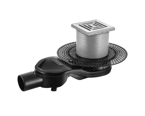 Трап водосток PLATZ Uno 100х100, матовый хром, S-сифон D50 H60 боковой, BERGES