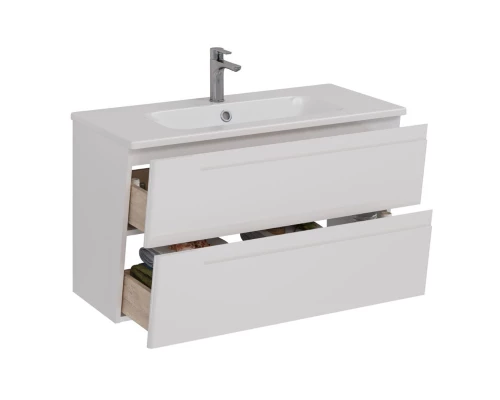 Тумба Lemark MIANO, 100 см под 1 раковину, подвесная, 2 ящика, цвет корпуса, фасада: Белый глянец