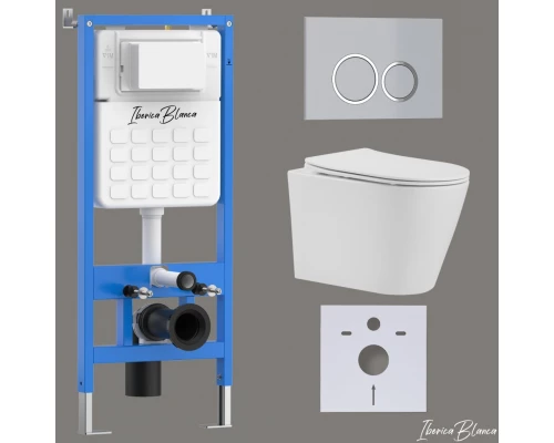 Комплект 3в1 IBERICA BLANCA инсталляция SILENCIO, унитаз BURGOS ALTO белый, кнопка смыва ESTI-O хром матовый (IB001.BRA.231.824)