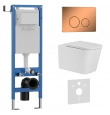 Комплект 3в1 IBERICA BLANCA инсталляция SILENCIO MINI, унитаз TOLEDO ALTO белый, кнопка смыва INOX-О розовое золото глянцевое (IB.001M.TLA.234.8171)