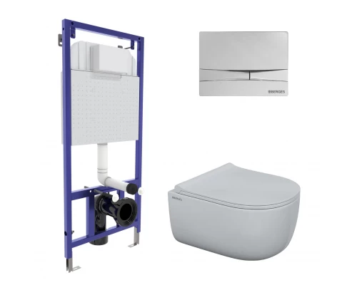 Комплект для монтажа  подвесного унитаза: инсталляция NOVUM525, кнопка F3 хром глянец, унитаз EGO Ri