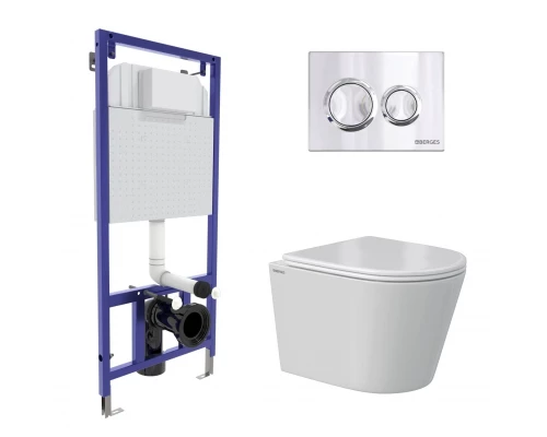 Комплект: инсталляция NOVUM кнопка O3 хром глянец, унитаз VITA Rimless 49 см, сиденье дюропласт микр