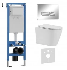 Комплект 3в1 IBERICA BLANCA инсталляция SILENCIO MINI, унитаз BURGOS ALTO белый, кнопка смыва ESTI-R хром глянцевый (IB.001M.BRA.231.213)