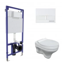 Комплект: инсталляция NOVUM, кнопка белая L1, унитаз ALBIT S, сиденье дюропласт Top Slim SO, BERGES