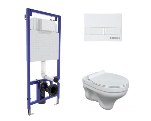 Комплект: инсталляция NOVUM, кнопка белая L1, унитаз ALBIT S, сиденье дюропласт Top Slim SO, BERGES