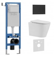 Комплект 3в1 IBERICA BLANCA инсталляция SILENCIO MINI, унитаз BURGOS ALTO белый, кнопка смыва INOX-R черный матовый (IB.001M.BRA.231.1504)