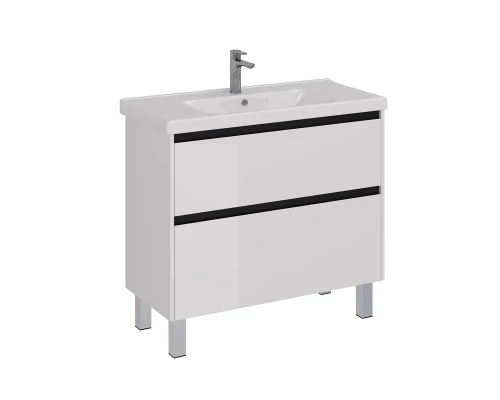 Тумба Lemark COMBI 100 см под 1 раковину, подвесная/напольная, 2 ящика, цвет планки: Чёрный, цвет ко