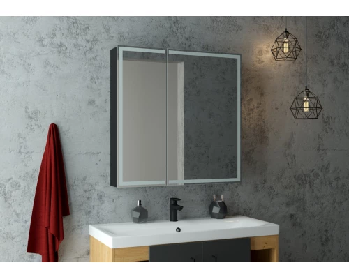 Зеркало-шкаф Mirror Box black Led 800х800