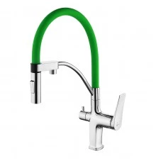 Comfort Смеситель для кухни, гиб.излив 206мм фильтр.воды, р/ОД, хром/зеленый, LM, LM3074C-Green