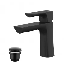 Ursus Смеситель для раковины, монолит.излив 121мм дон.клап.Click/Clack, р/ОД, черный, LM, LM7206BL