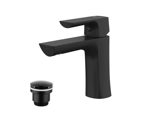 Ursus Смеситель для раковины, монолит.излив 121мм дон.клап.Click/Clack, р/ОД, черный, LM, LM7206BL