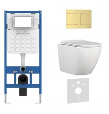 Комплект 3в1 IBERICA BLANCA инсталляция SILENCIO, унитаз BILBAO ALTO белый, кнопка смыва INOX-R золото матовое (IB001.BLA.234.1503)
