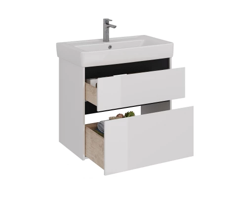 Тумба Lemark COMBI 80 см под 1 раковину, подвесная/напольная, 2 ящика, цвет планки: Чёрный, цвет кор