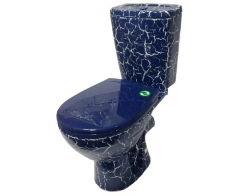 СОЛО Унитаз-компакт горизонт. выпуск, 2-х уровн. арм., сид. полипр., синий кракелюр. ROSA