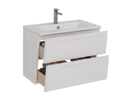 Тумба Lemark MIANO 80 см под 1 раковину, подвесная, 2 ящика, цвет корпуса, фасада: Белый глянец
