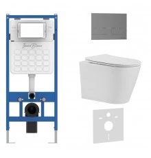 Комплект 3в1 IBERICA BLANCA инсталляция SILENCIO, унитаз BURGOS ALTO белый, кнопка смыва INOX-S вороненая сталь (IB001.BRA.231.1602)