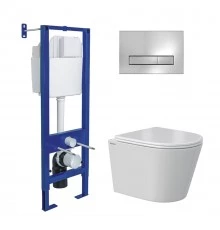 Комплект: инсталляция АТОМ Line кнопка хром глянец, унитаз VITA Rimless 49 см, сиденье дюропласт мик