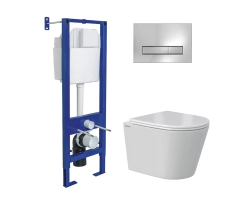 Комплект: инсталляция АТОМ Line кнопка хром глянец, унитаз VITA Rimless 49 см, сиденье дюропласт мик